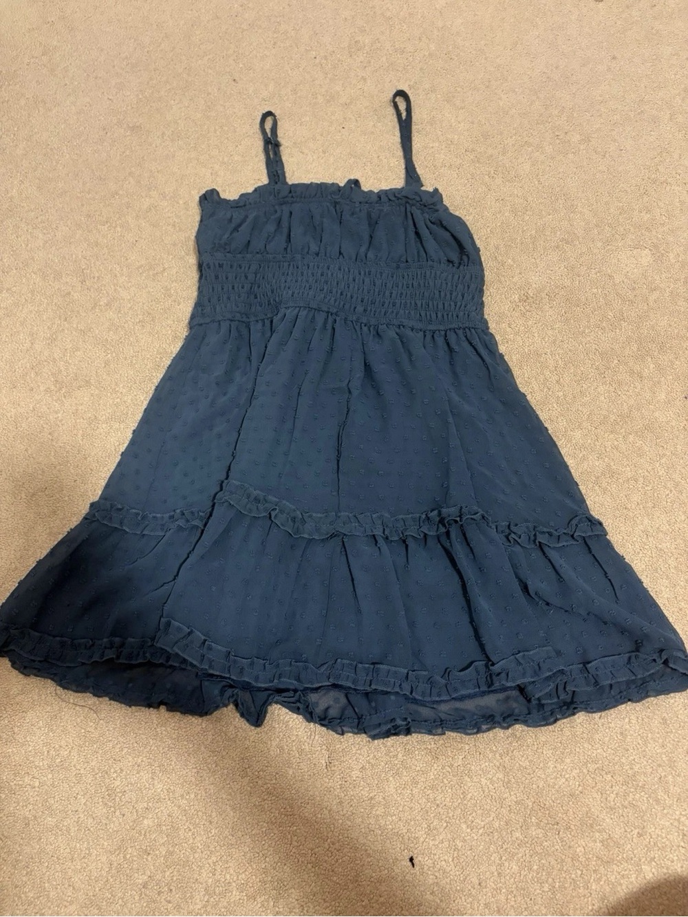 Trixxi Navy Blue Smocked Mini Sundress with Ruffle Tiers